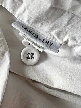 SERENA & LILY KING Size DUVET Cover 100% Cotton White Gray Band Buttons Portugal